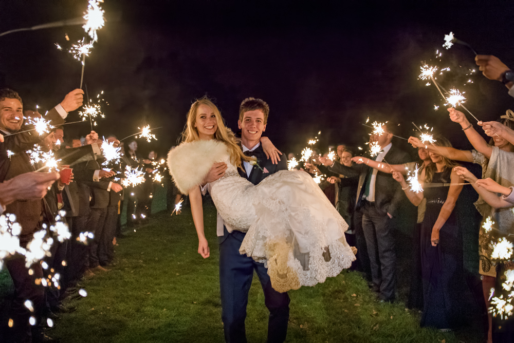 bride and groom sparkler exit