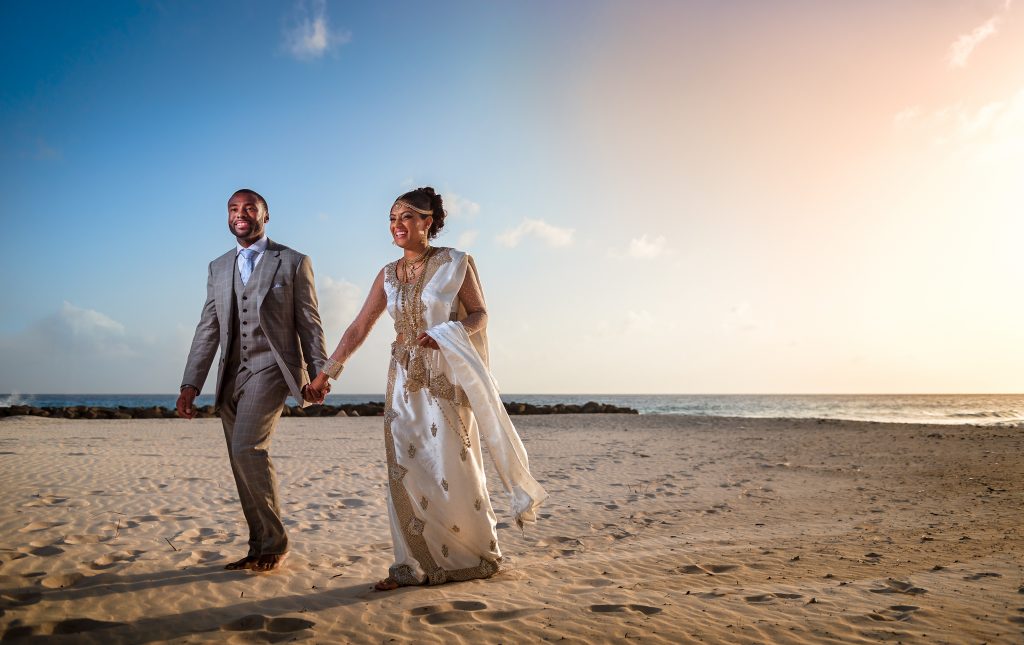 wedding couple on beach in Barbados