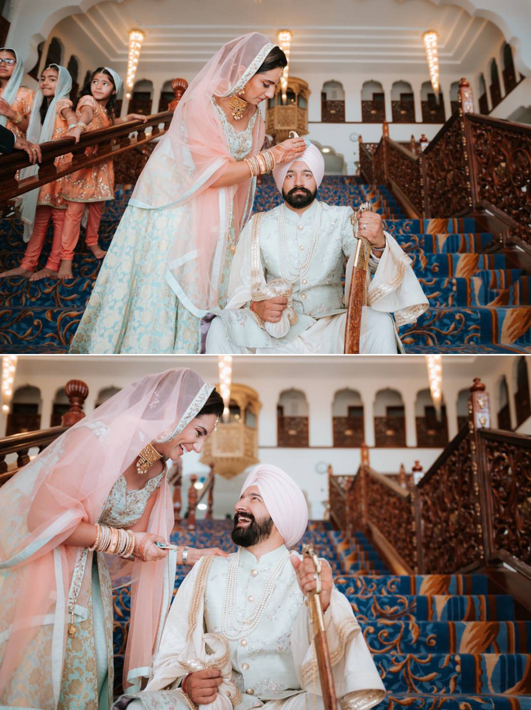 Sikh groom's sister removing his kalgi inside Gravesend Gurdwara