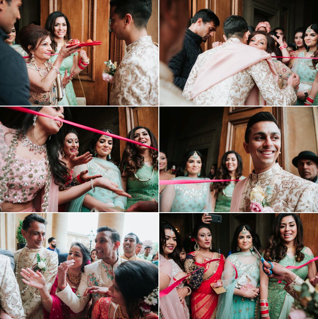 Hindu groom negotiates with bridesmaids
