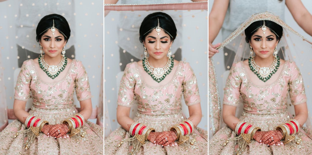 The chunni being placed on the bride