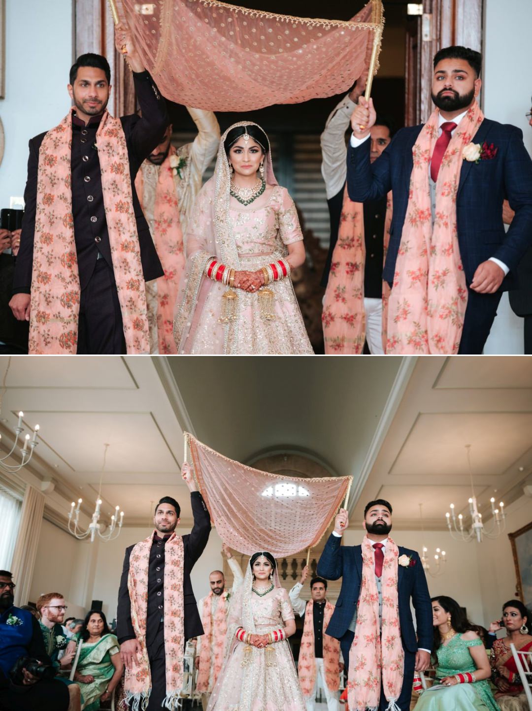 Hindu bride making her entrance to the mandap