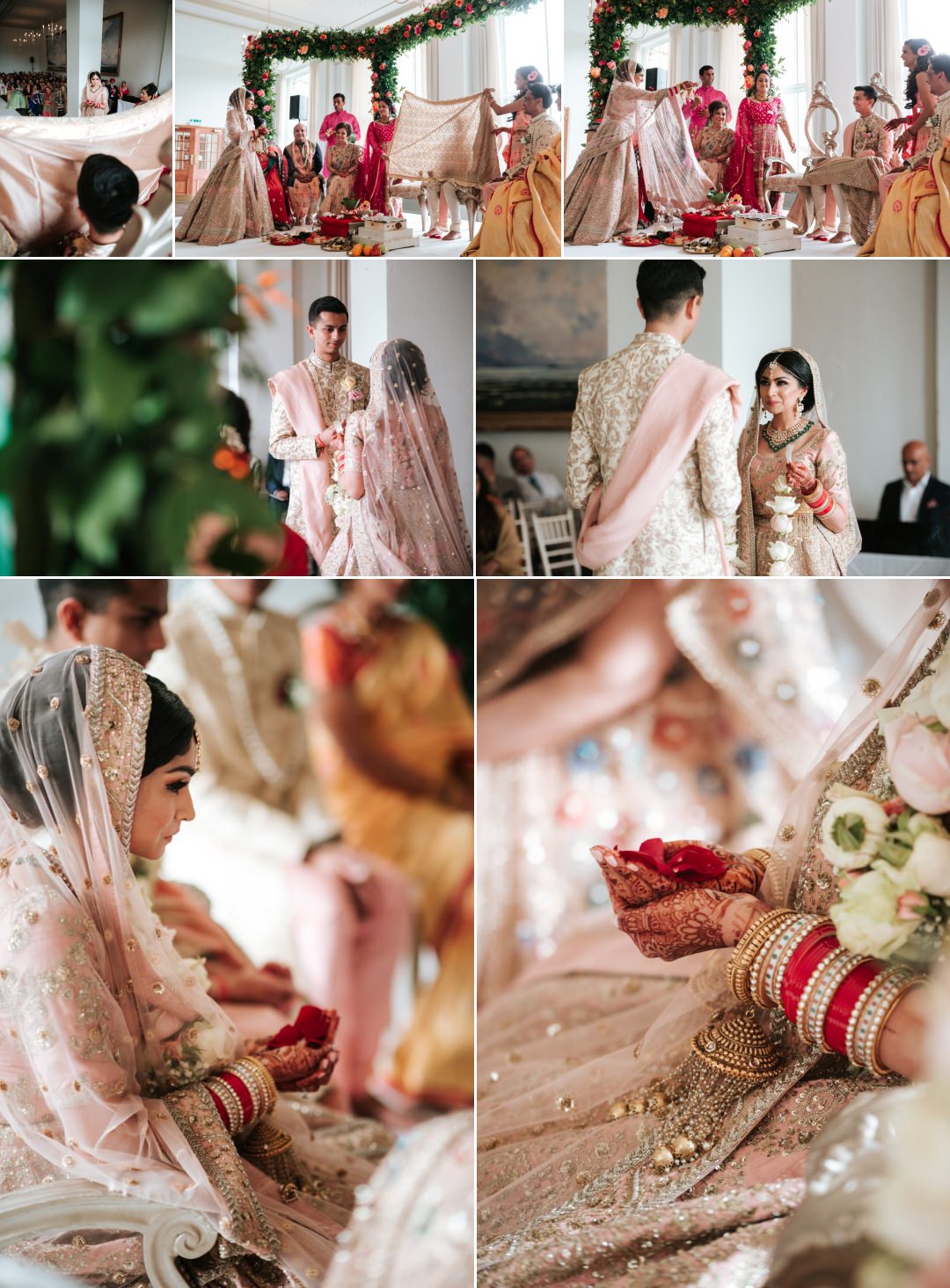 Bride and groom see each other for the first time and the Asian wedding begins at Heythrop Park