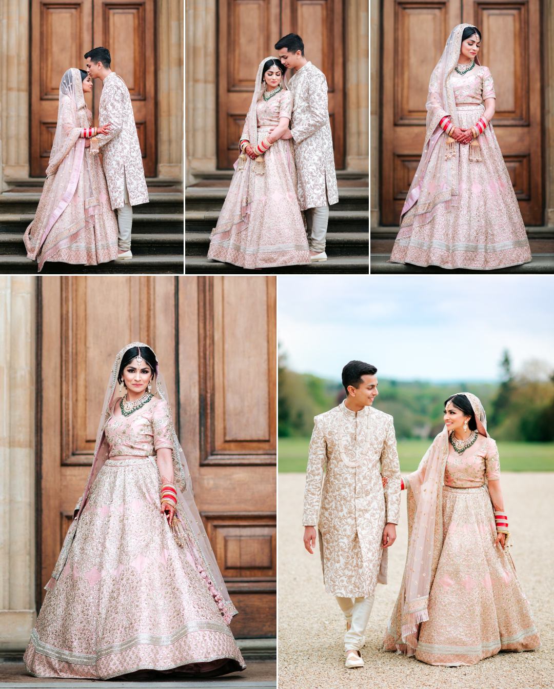 Hindu couple on their couple shoot after the wedding in the ground of Heythrop Park