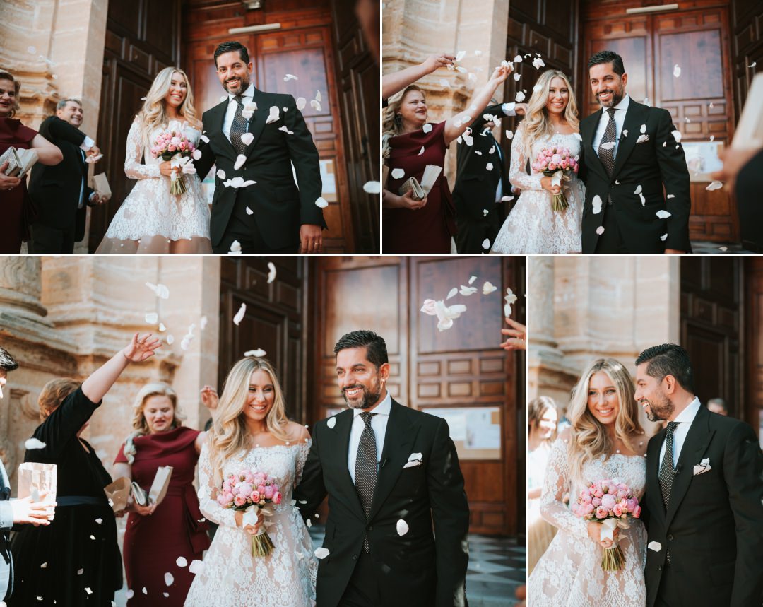 confetti throwing with the couple and guests
