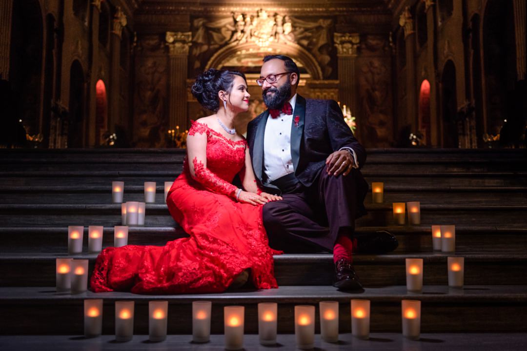 Asian wedding candlelit portrait 