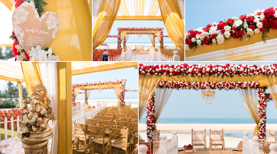 Beautiful mandap on the beach at a destination wedding in Goa