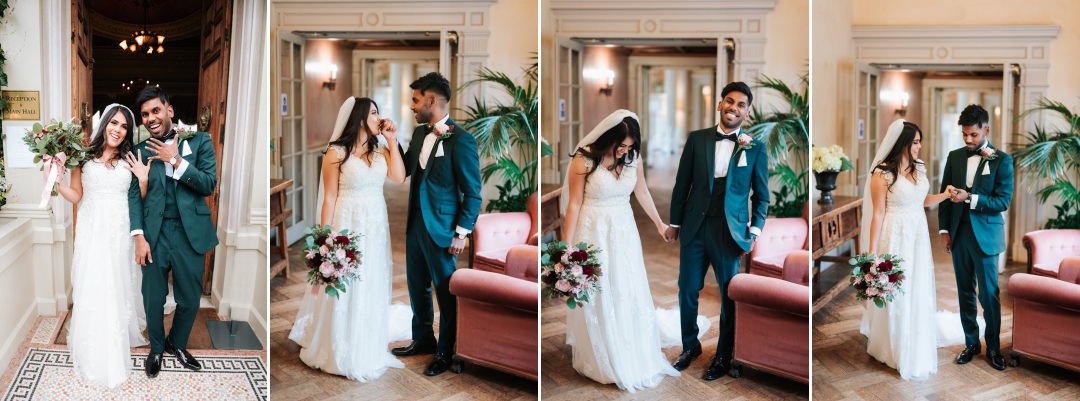 natural Asian wedding couple portraits laughter 