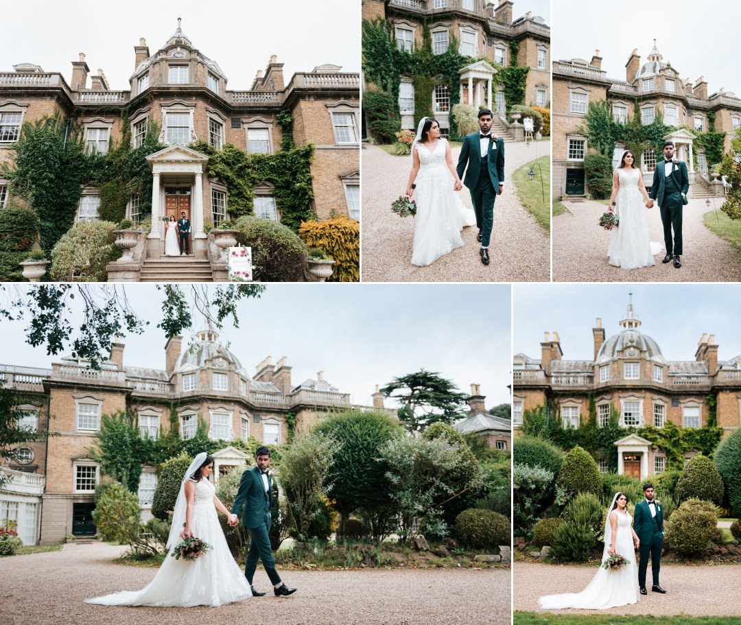 green suit groom and couple shots outside Hampton House 