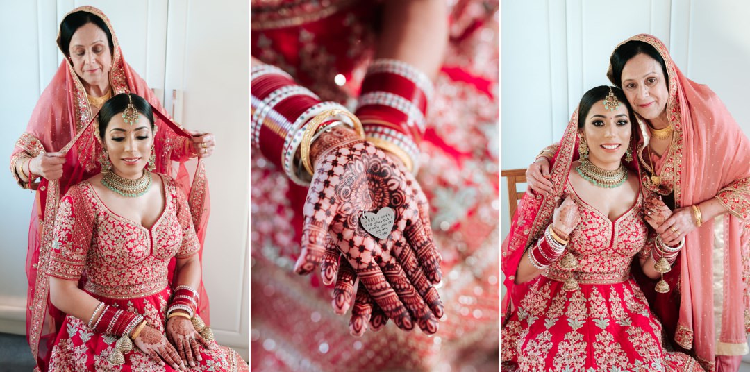 bride mum putting on chunni 