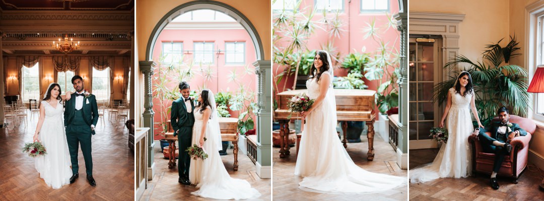 Green suit groom and alternative Asian wedding couple