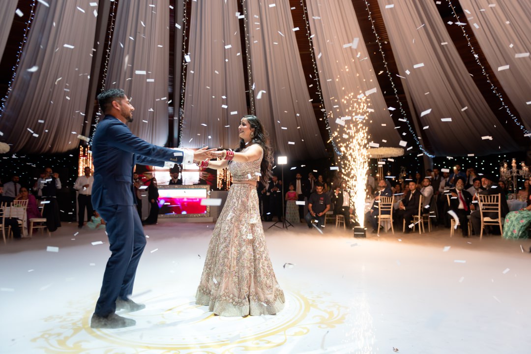 Fireworks first dance Asian wedding reception