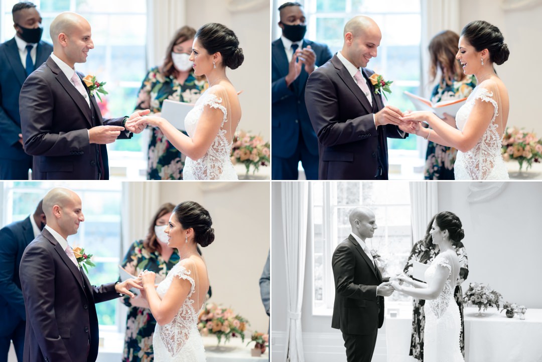 ring exchange during ceremony at Coworth Park 