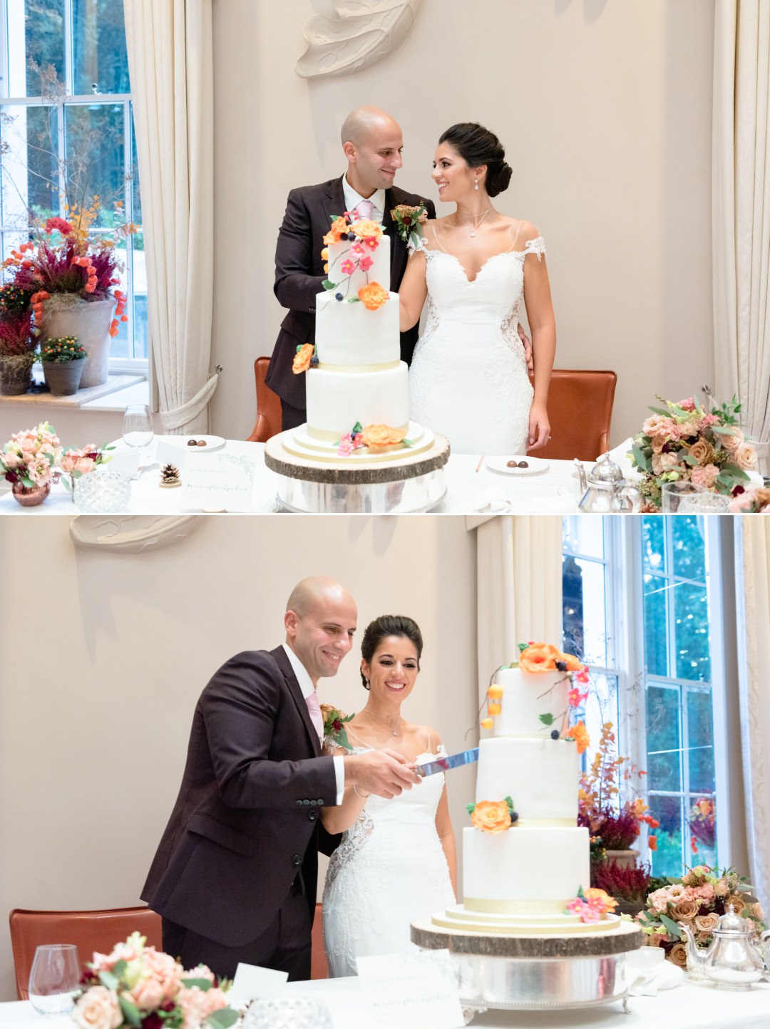 cake cutting at Coworth Park micro wedding