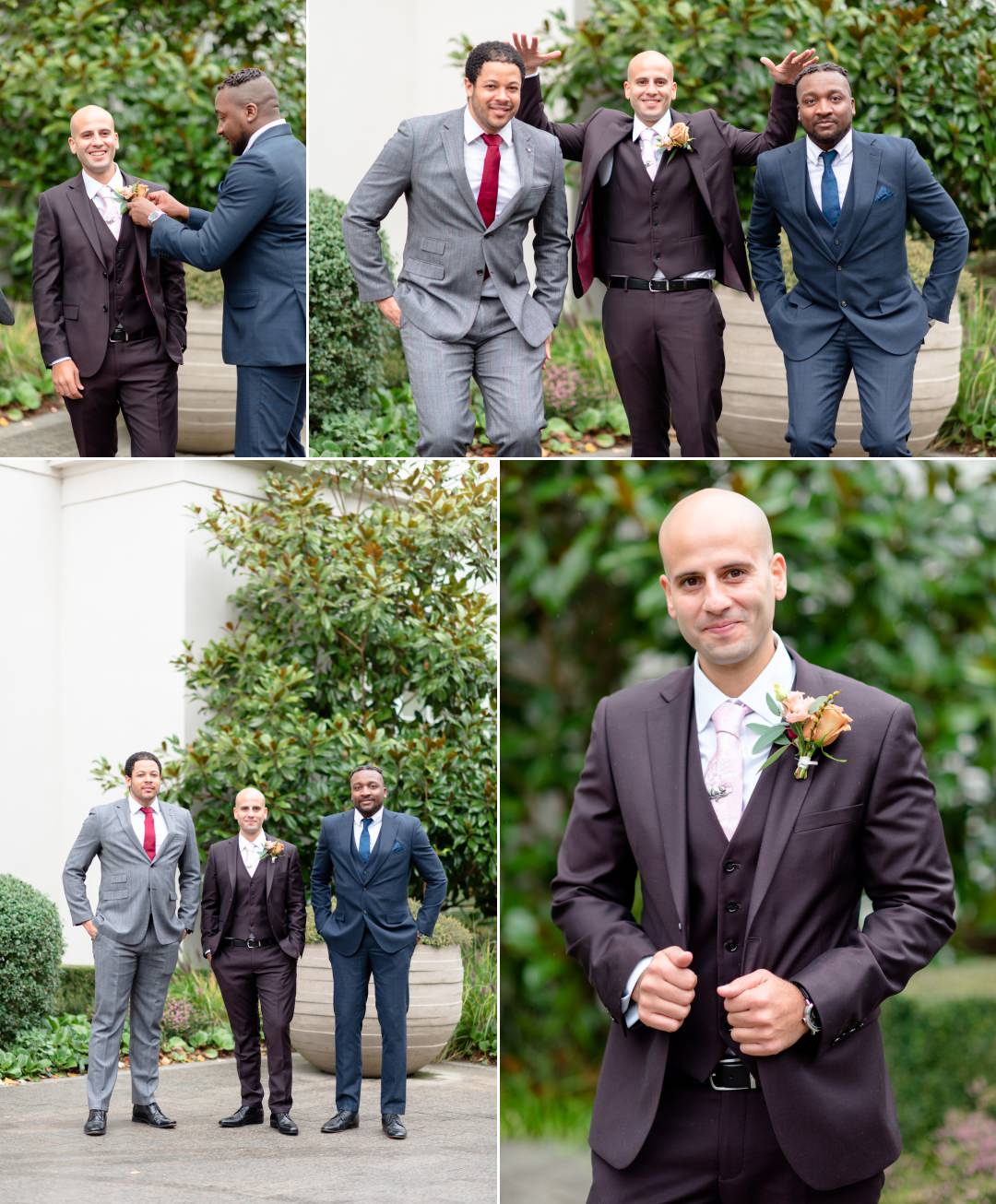 groom and groomsmen at Coworth Park micro wedding