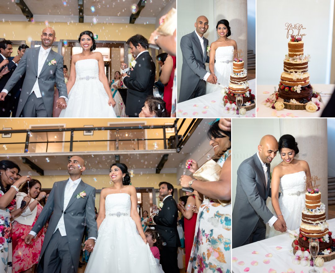 bubbles confetti and cutting the cake