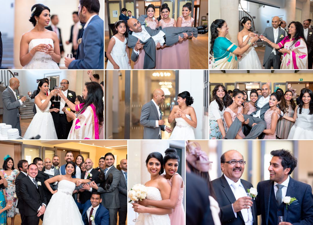guests and couple mingling at King's College London Wedding