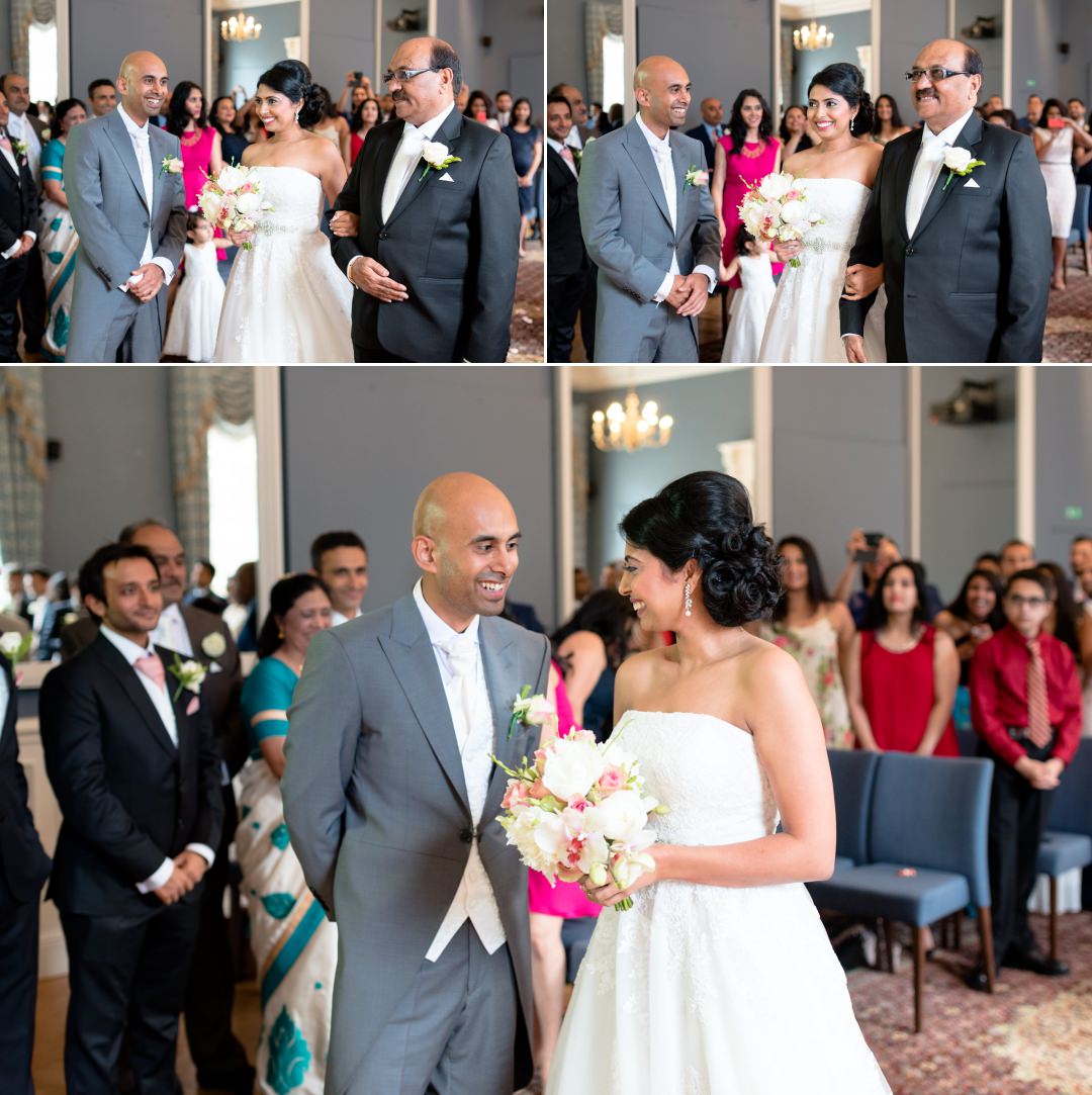 father of the bride handing over daughter 