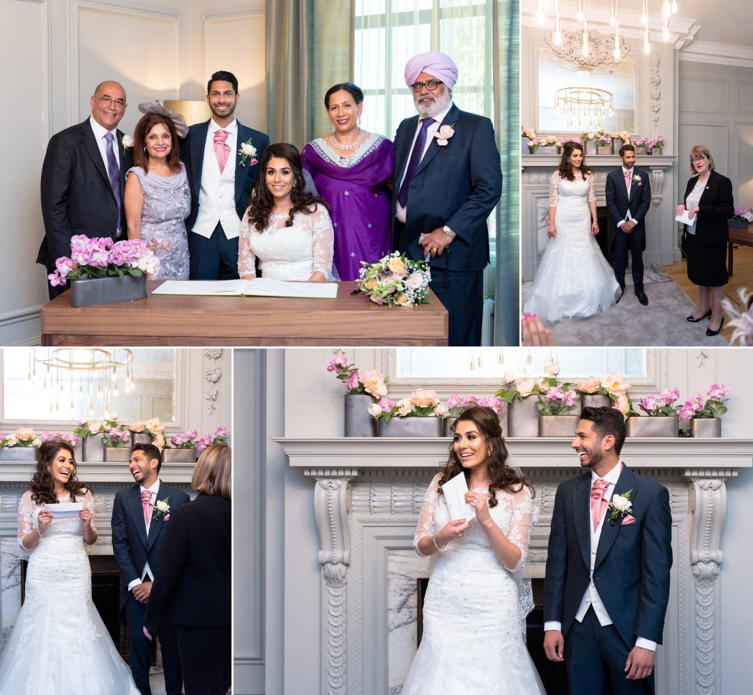 receiving the certificate or marriage at Old Marylebone Town hall Asian wedding 
