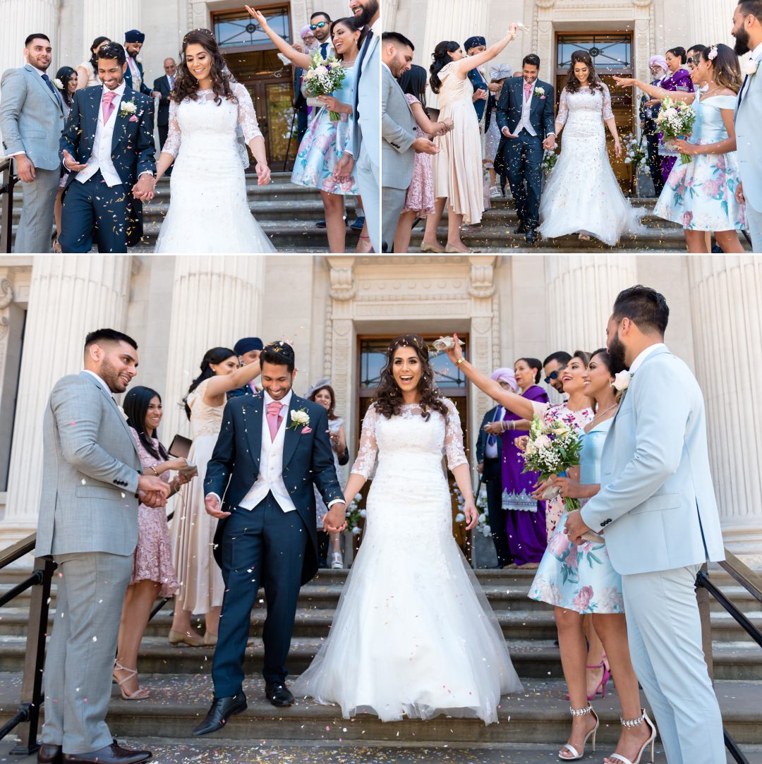 confetti outside Old Marylebone Town Hall Asian Wedding 