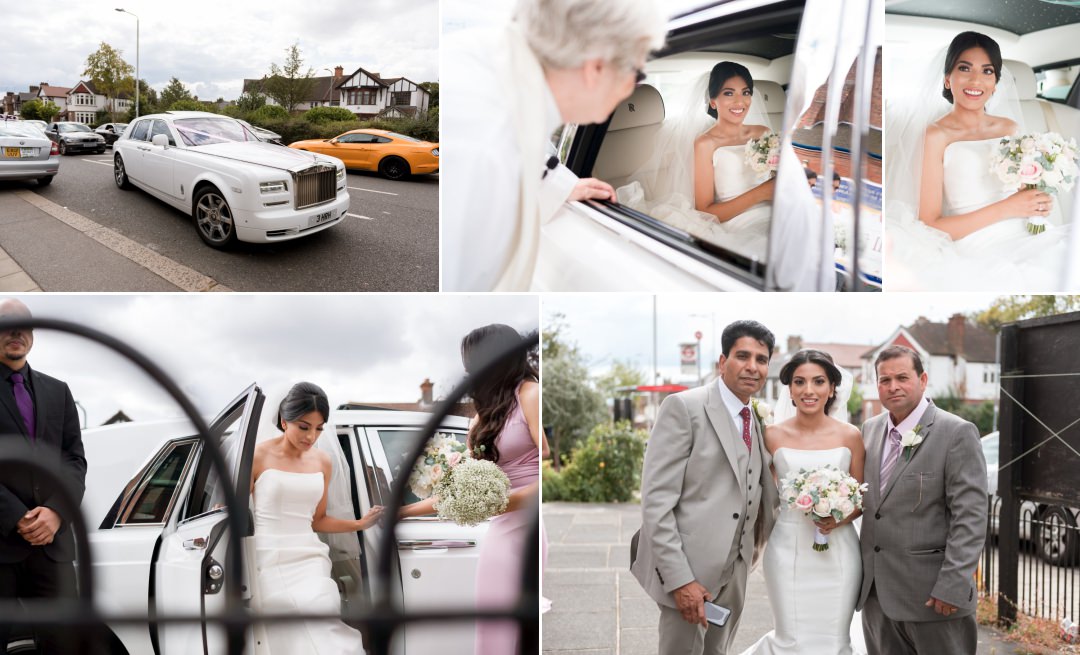 bride arrives at church 