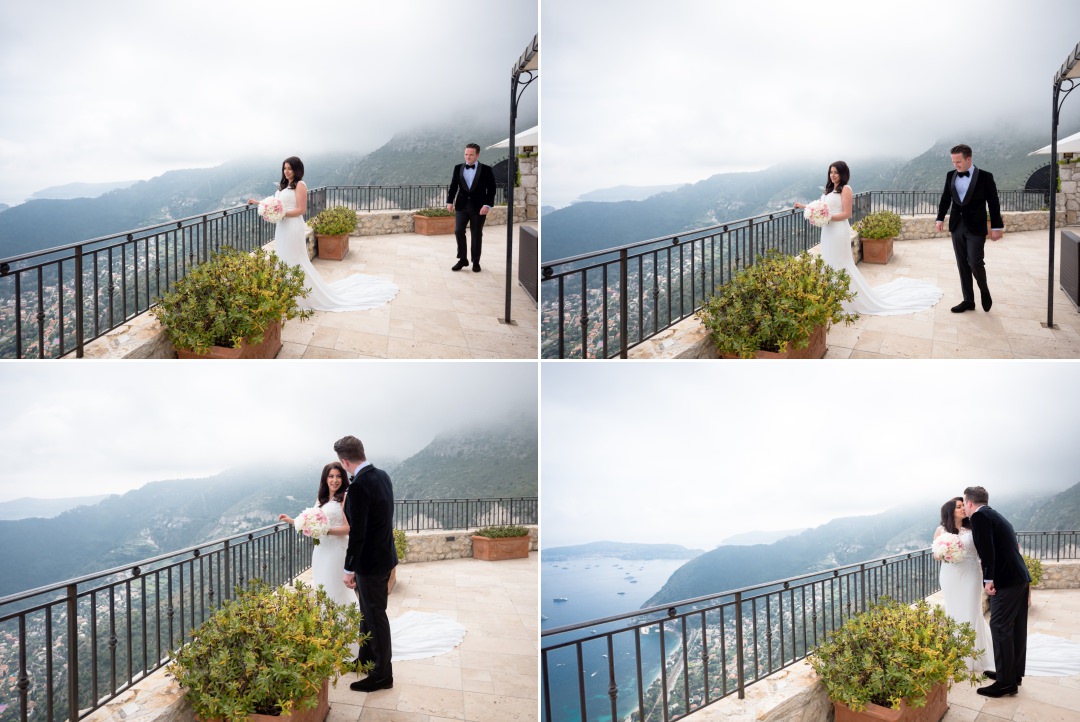 first look at Chateau Eza wedding 