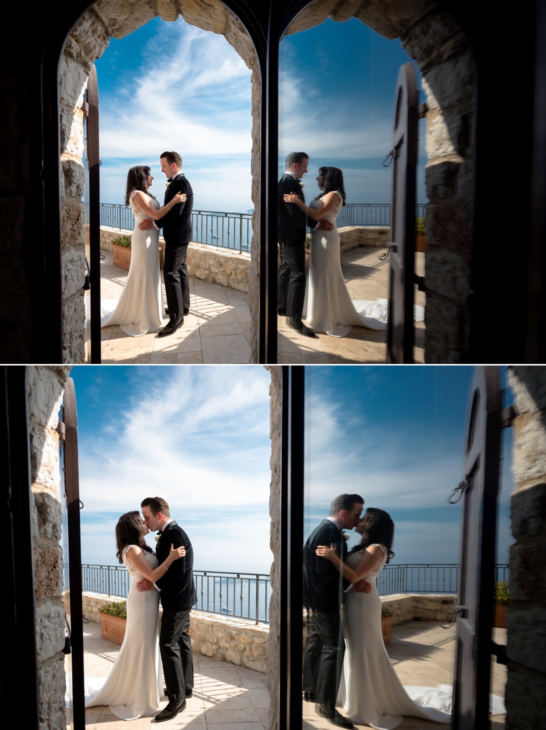 couple at their wedding overlooking French sea