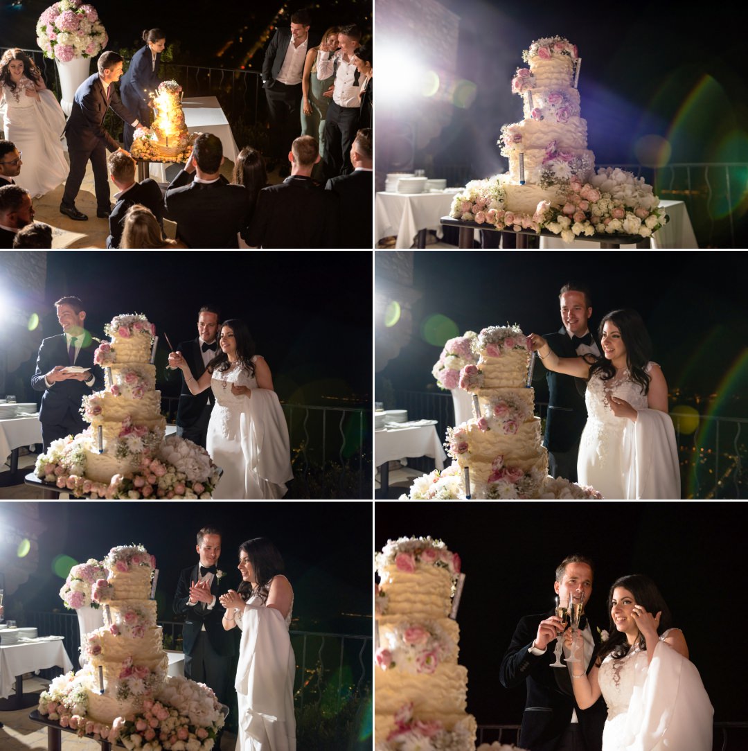 cake cutting at Chateau Eza wedding 