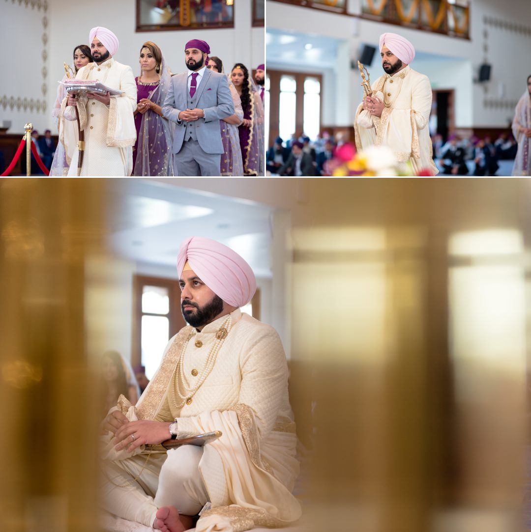 Sikh groom entrance into Anand Karaj in Guru Nanak Darbar Gurdwara 