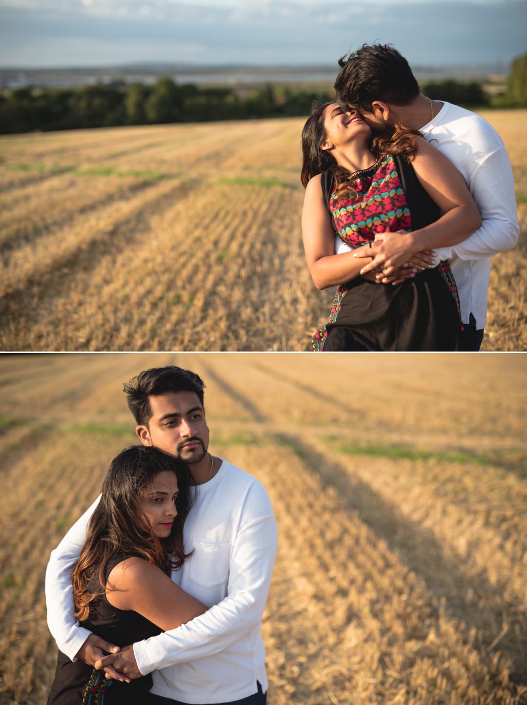 Asian couple shoot in a wheat field 