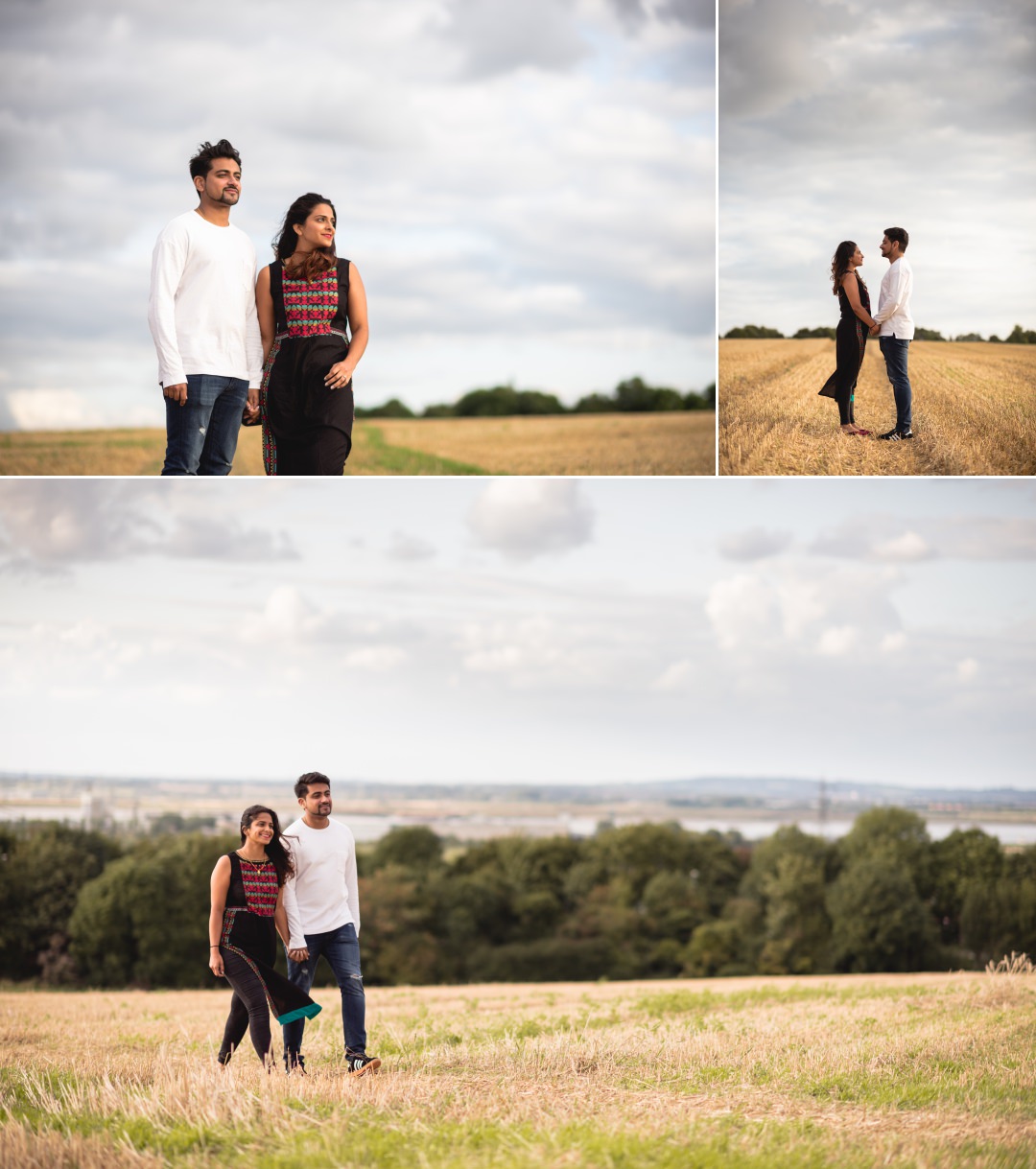 couple in field engagement shoot 
