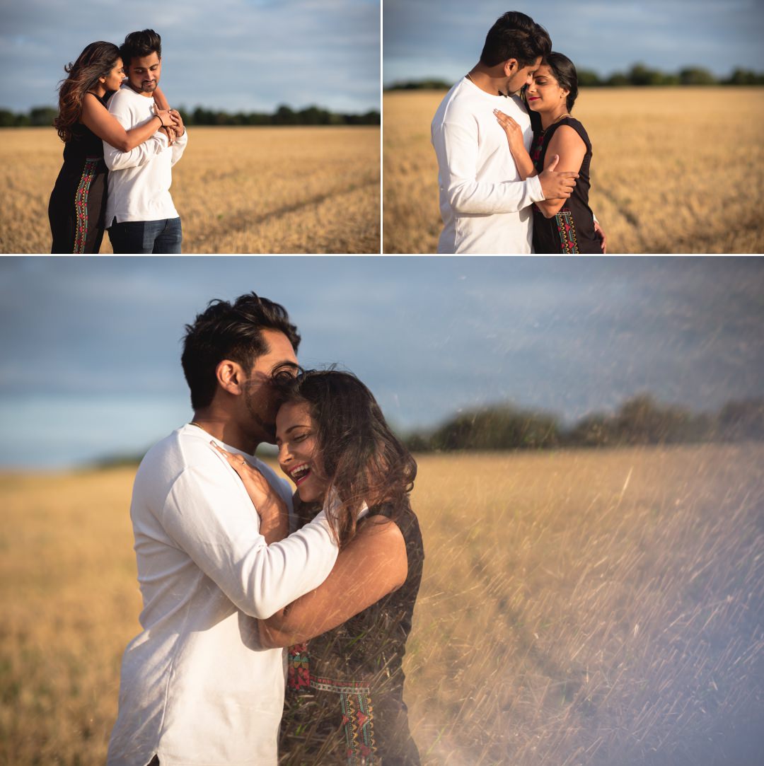 sunset couple shoot in wheat field 