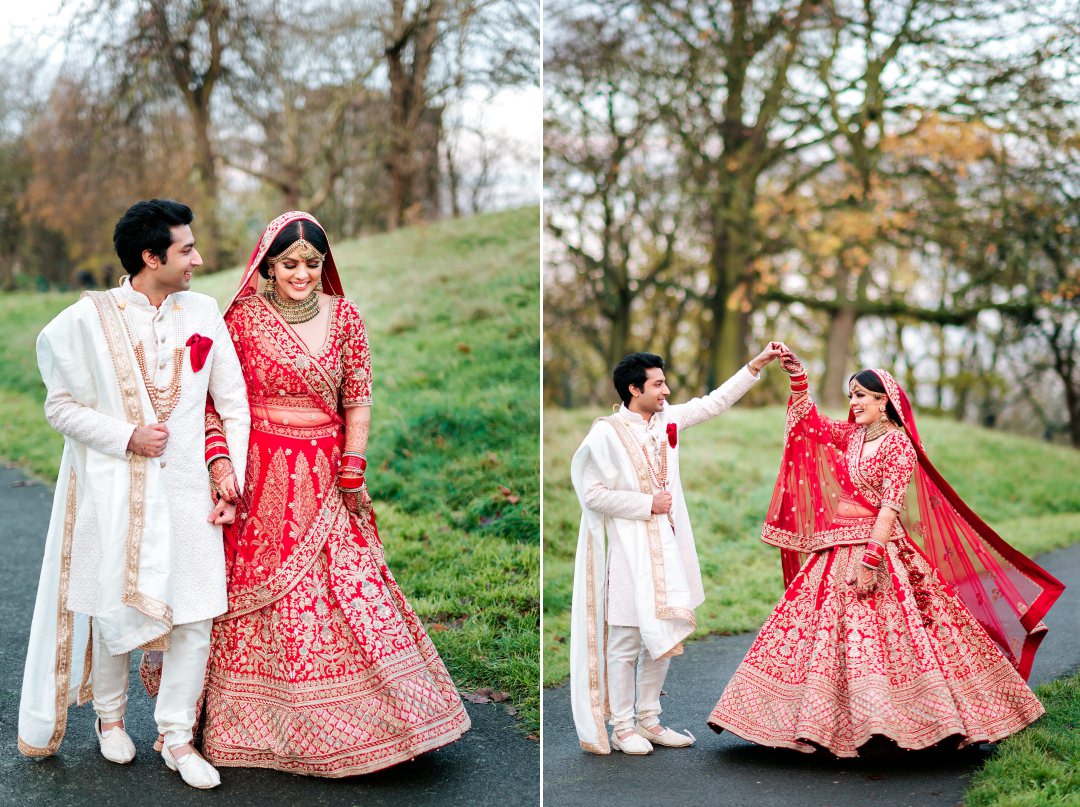 Indian couple at Shree Swaminarayan Temple wedding