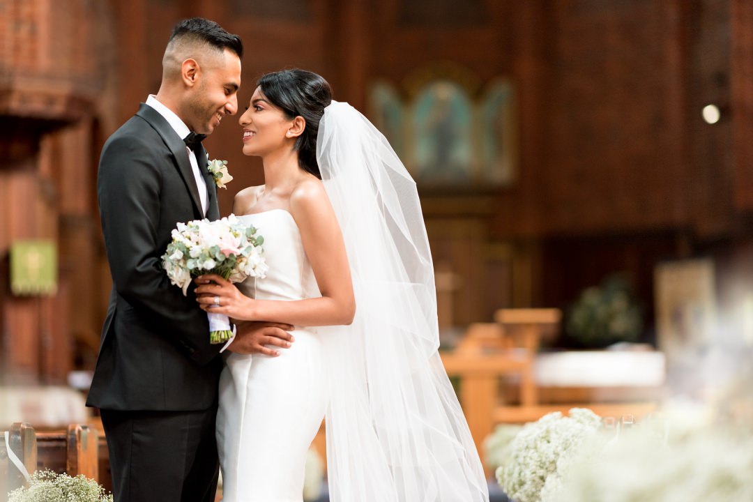 Wedding couple inside St Andrew's Church