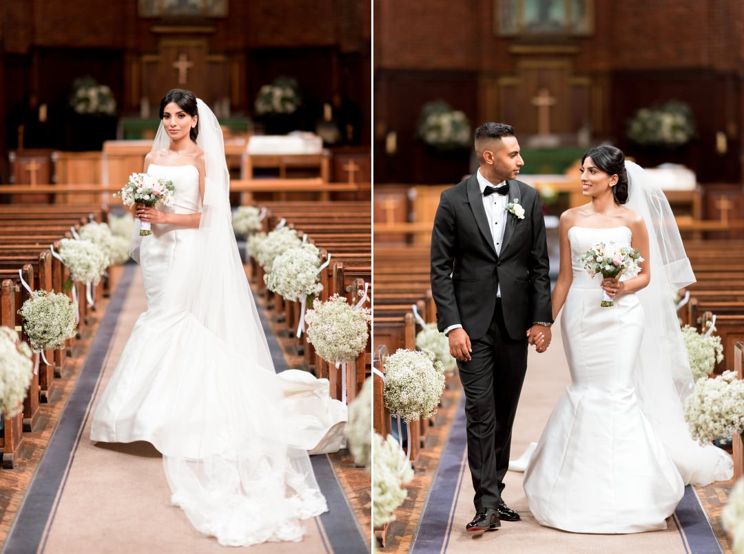 lovely couple on church aisle 