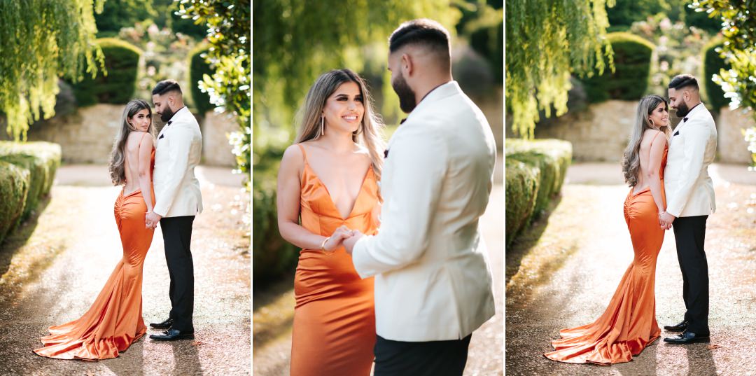 Asian couple on their pre wedding shoot at Nettlestead Place, Maidstone