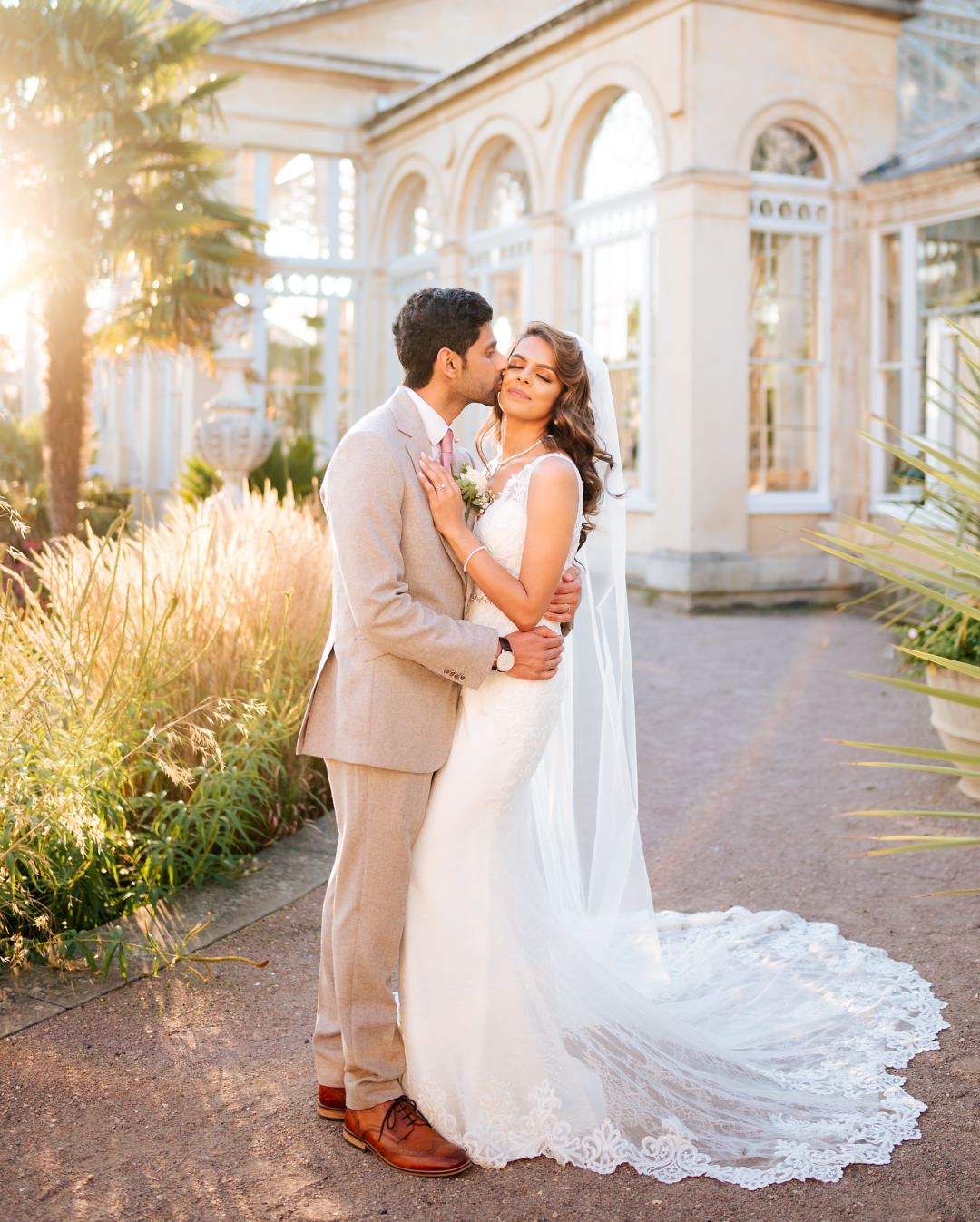 Golden hour sun kissed wedding couple