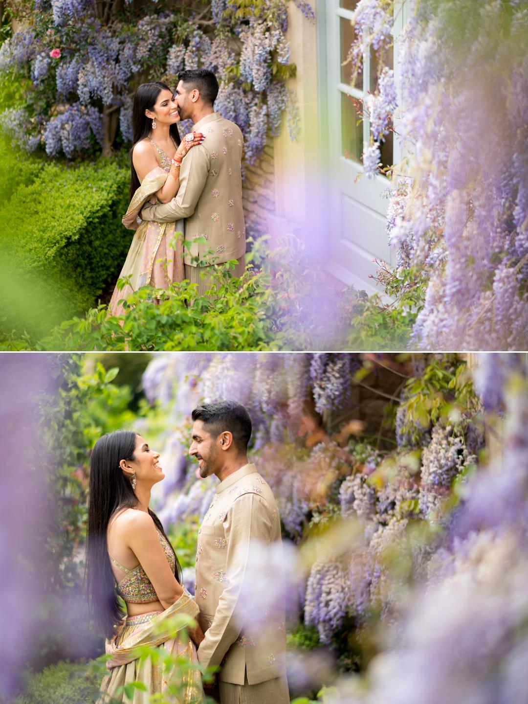 Purple flowers prewedding shoot
