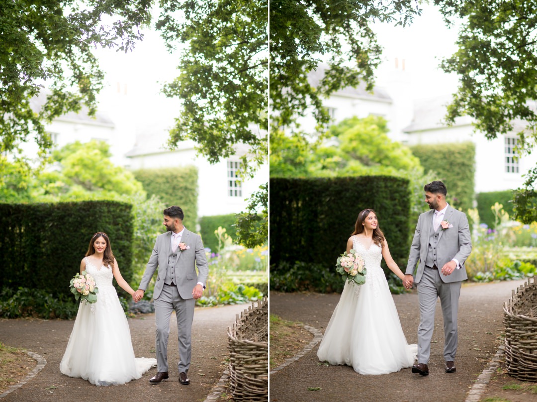 newly married couple going for a walk at Pembroke Lodge in Richmond