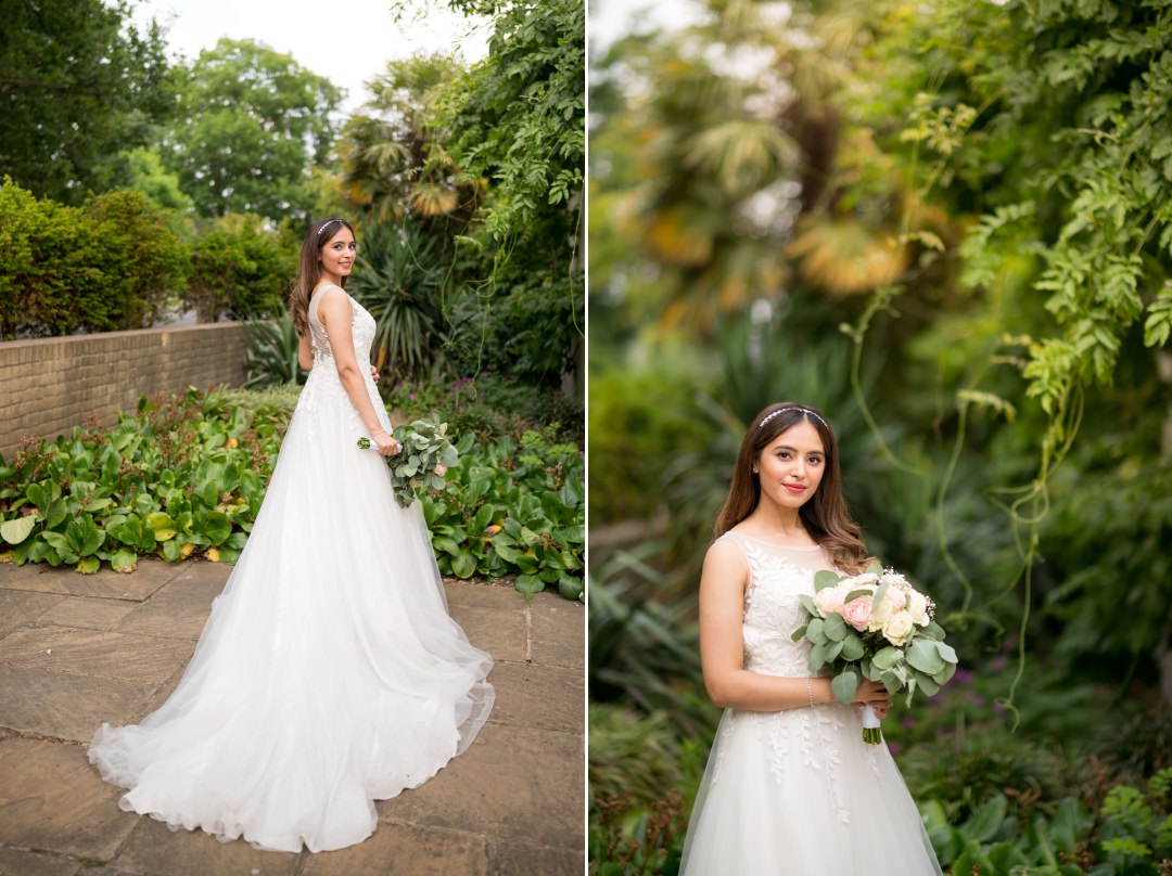 Beautiful Indian bride in a white wedding dress