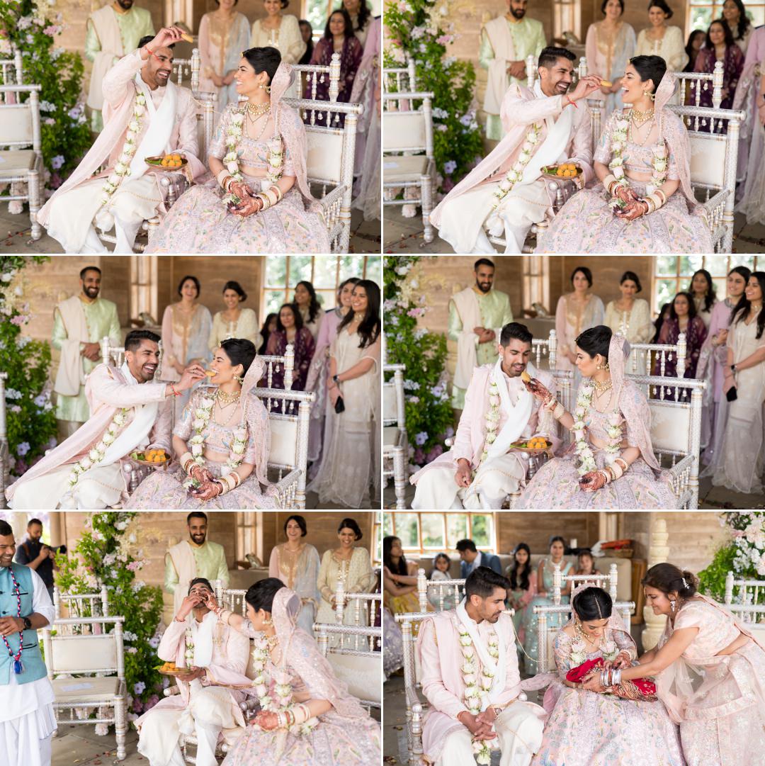 couple feeding each other after their Indian wedding