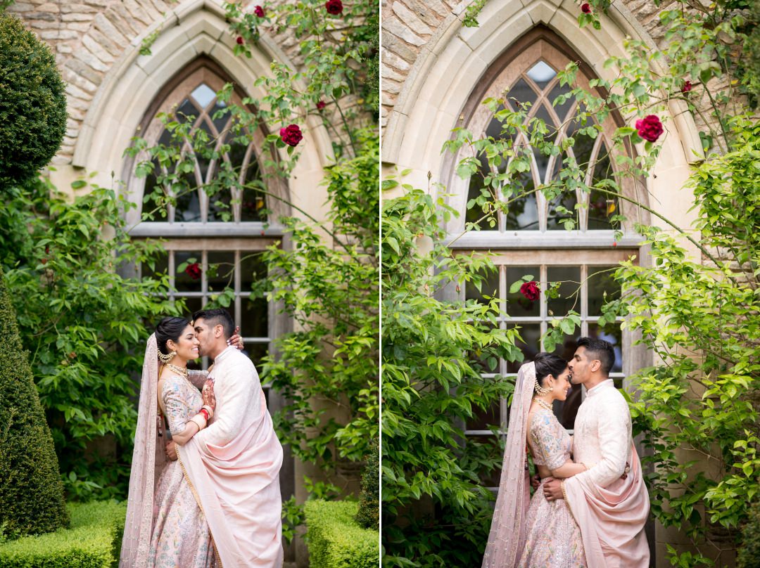 Couple portraits around Euridge Manor after Indian Wedding