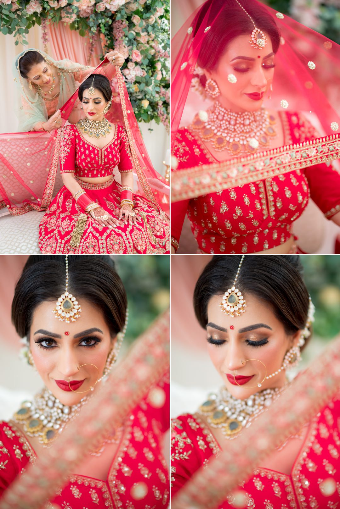 Stunning Punjabi bride on her wedding morning, following the chunni being placed on her head