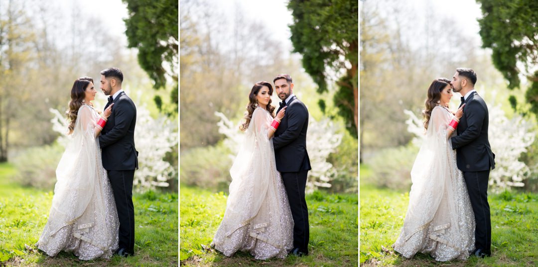 Intimate Indian couple with stunning outfits on their wedding reception day
